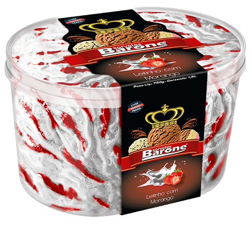 Pote de sorvete sabor leitinho com morango